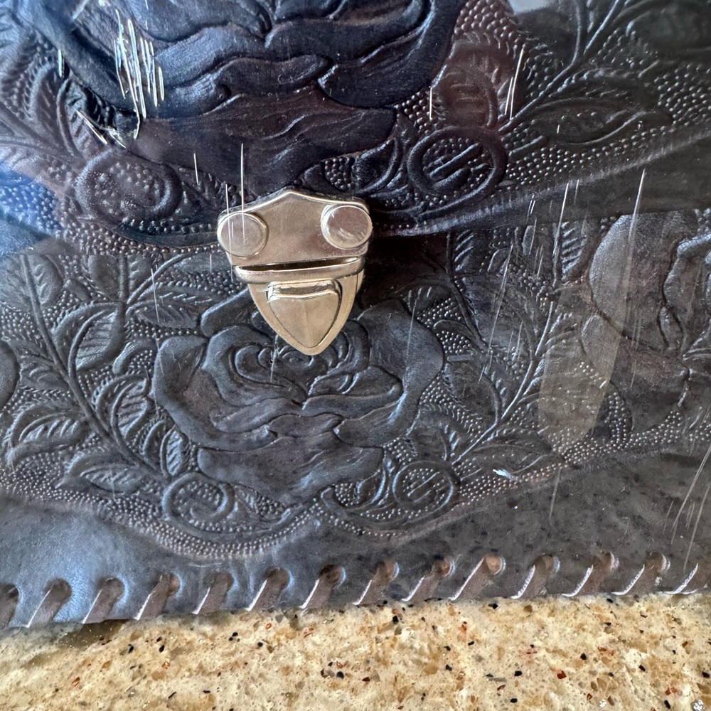 Handmade Black Embossed Leather Handbag - Picture 8 of 9